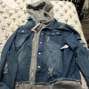 3XL denim jacket with sweatshirt hoodie with both zipper and buttons